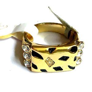 18K Gold Plated Geometric Ring Sz 6 & 7 Crystal Rhinestone Black Gold NWT #V124